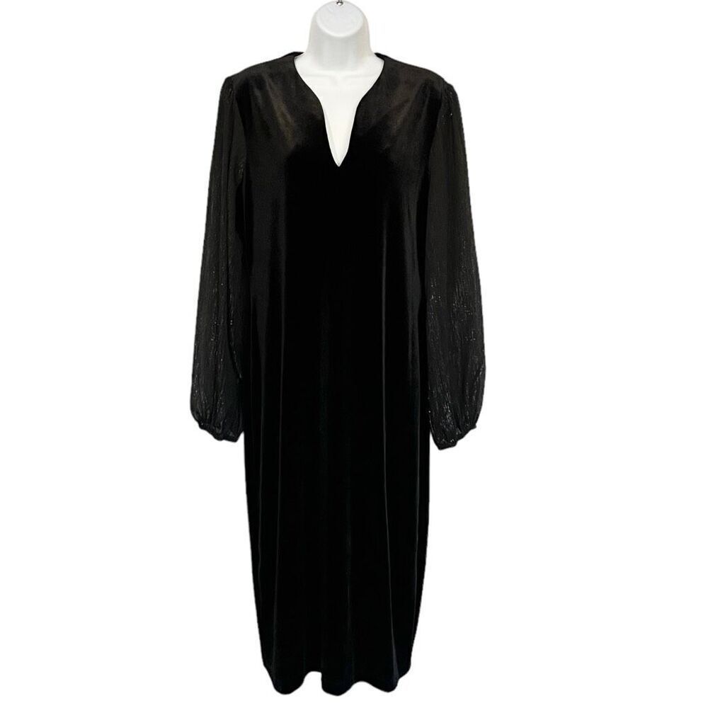 Connected Apparel Women's Black Velvet Midi Sheath Dress Size 14